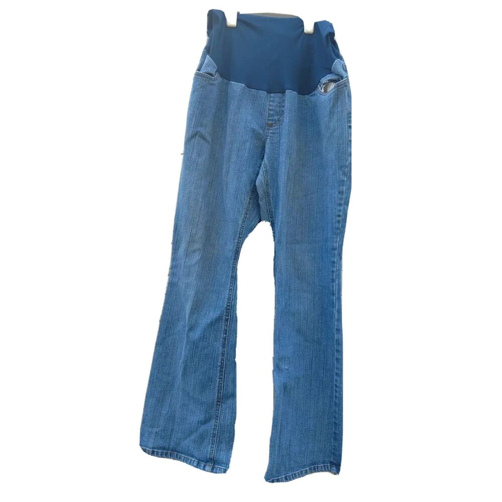 Old Navy Maternity Jeans Womens Size Petite Medium Wash Full Panel Flare Pockets